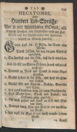 Hecatombe, oder Hundert Lob-Sprüche/ ...