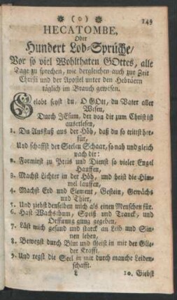 Hecatombe, oder Hundert Lob-Sprüche/ ...