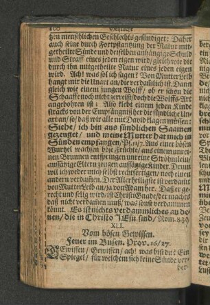 XLI. Vom bösen Gewissen. Feuer im Busen. Prov.16/27.