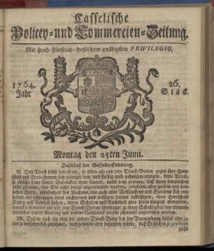 26. Stueck, Montag den 25ten Junii 1764