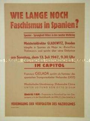 Maueranschlag zur Ankündigung eines Vortrages über die politische Situation in Spanien