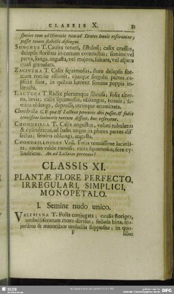 Classis XI. Plantae Flore Perfecto, Irregulari, Simplici, Monopetalo