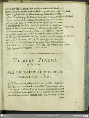 Titulus Psalmi, qui sic habet: Ad victoriam super cerva matutina, Psalmus David