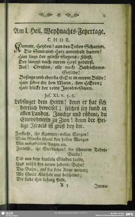 Am I. Heil. Weyhnacht-Feyertage