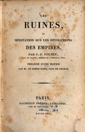 Les ruines ou méditation sur es révolutions des empires