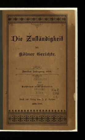 Die Zuständigkeit der Kölner Gerichte / 2.1889