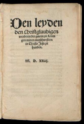 Den leyden||den Christglaubigen || weyberen der gmein z°u Kentzi||gen minen mitschwestern || in Christo Jesu z°u || handen.||