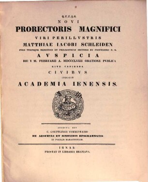 Commentatio de Aeschyli et Simonidis epigrammatis in pugnam Marathoniam : (Programm)