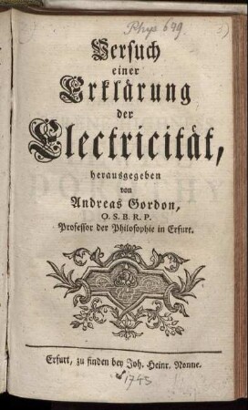 Versuch einer Erklärung der Electricität