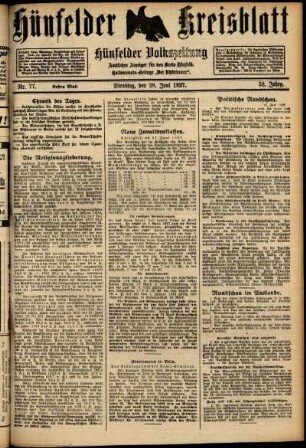 Erste Ausgabe vom Dienstag, den 28. Juni 1927.