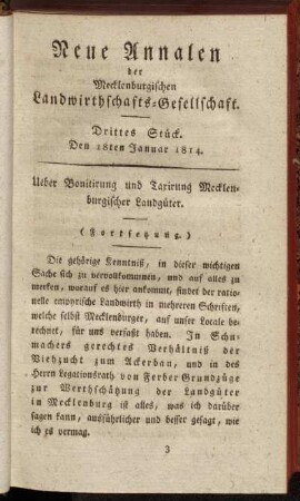 Drittes Stück. Den 18ten Januar 1814.