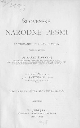 Slovenske narodne pesmi, Zvezek 3.