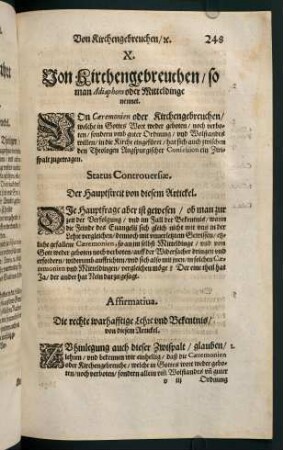 "X. Von Kirchengebreuchen / so man Adiaphora oder Mitteldinge nennet"