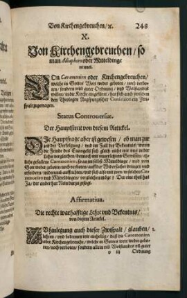 "X. Von Kirchengebreuchen / so man Adiaphora oder Mitteldinge nennet"