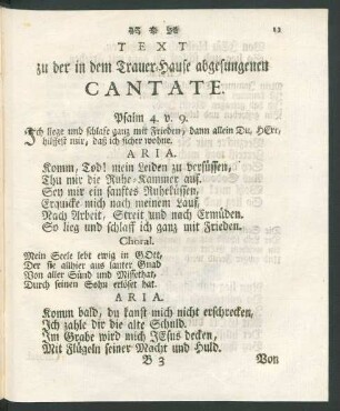 Text zu der in dem Trauer-Hause abgesungenen Cantate