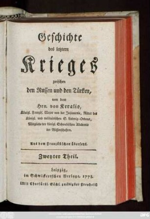 Theil 2: Geschichte des letztern Krieges zwischen den Russen und den Türken