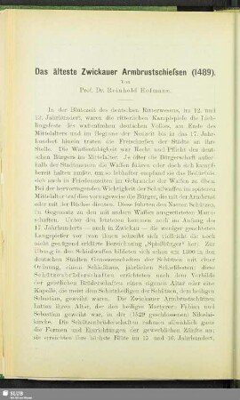 Das älteste Zwickauer Armbrustschiessen (1489)