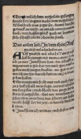 Das ander lied/ Jn dem thon/ Auf || gnad so wil ichs heben an. ||