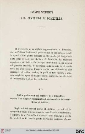 2.Ser.6.1875: Insigni scoperte nel cimitero di Domitilla