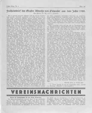 Freiheitsbrief des Grafen Albrecht von Ottweiler aus dem Jahre 1588.