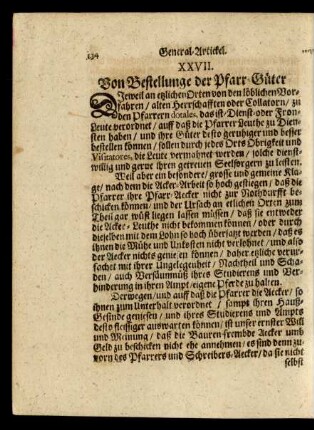 XXVII. Von der Bestellunge der Pfarr-Güter.