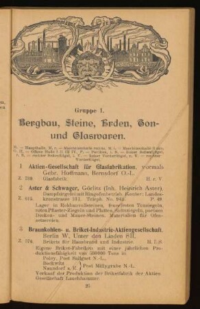 Gruppe 1. Bergbau, Steine, Erden, Ton- und Glaswaren