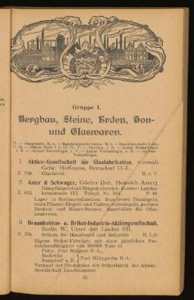 Gruppe 1. Bergbau, Steine, Erden, Ton- und Glaswaren