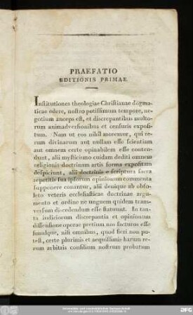 Praefatio Editionis Primae.