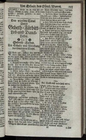 Der vierdte Titul. Derer Gebeth-Fürbitt-Lob- und Danck-Lieder.