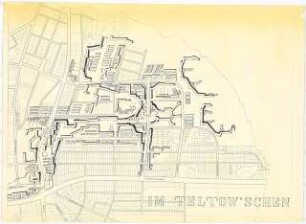 Städtebauliche Planung im Teltowschen, Waltersdorfer Chaussee, Neudecker Weg, Narkauer Weg, Berlin-Rudow: Strukturplan mit Schlagschatten 1:2000