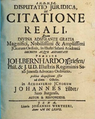 Disputatio Juridica, De Citatione Reali