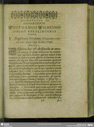 Disputatio III. Respondente Wolfgangio Wilhelmo Gering Nördlingense Svevo