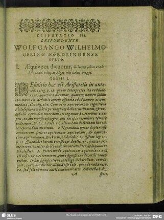 Disputatio III. Respondente Wolfgangio Wilhelmo Gering Nördlingense Svevo