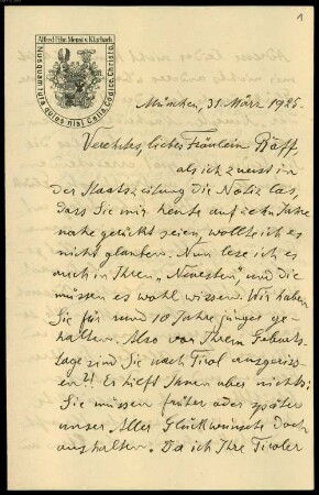 Joseph Joachim (1822-1882) und Helene Raff (1865-1942) Nachlass: Briefe von Alfred von Mensi von Klarbach an Helene Raff - BSB Raffiana VI. Mensi von Klarbach, Alfred