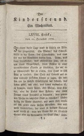 LXVIII. Stück den 21. October 1776
