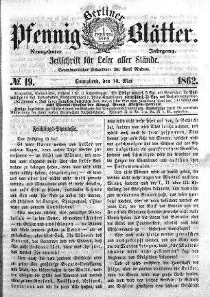 No. 19, Sonnabend, den 10. Mai