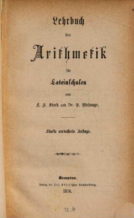 Lehrbuch der Arithmetik für Lateinschulen