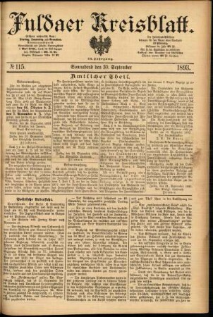Erste Ausgabe vom Samstag, den 30. September 1893.