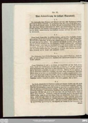 Tit: IV. Von Administrirung der heiligen Sacramente.