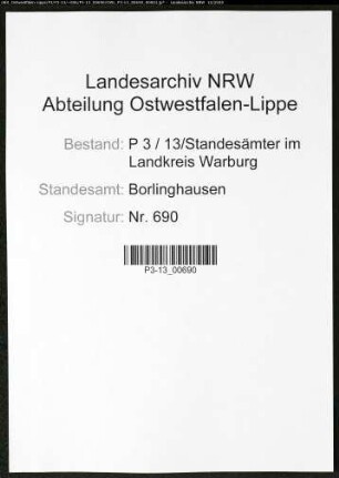 Sterberegister Standesamt Borlinghausen
