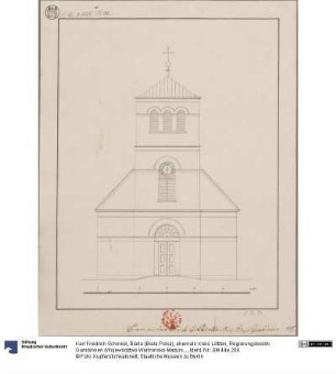 Bialla (Biała Piska), ehemals Kreis Lötzen, Regierungsbezirk Gumbinnen (Województwo Warmińsko-Mazurskie). Entwurf zum Turm der evangelischen Kirche. Vorderansicht