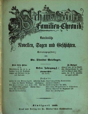 Schwäbische Familien-Chronik : vaterländische Novellen, Sagen und Geschichten, 1,2. 1859 = Juli - Dez.