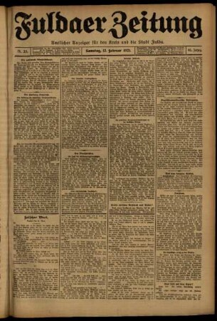 Erste Ausgabe vom Samstag, den 12. Februar 1921.