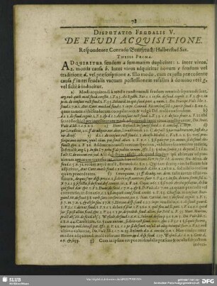 Disputatio Feudalis V. De Feudi Acquisitione : Respondente Conrado Breitsprach