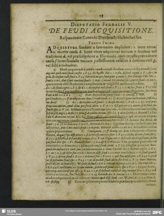 Disputatio Feudalis V. De Feudi Acquisitione : Respondente Conrado Breitsprach