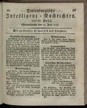 XXVIII. Stück. Sonnabends den 13. July 1799.