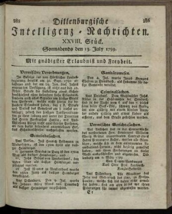 XXVIII. Stück. Sonnabends den 13. July 1799.