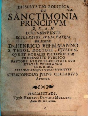 Diss. polit. de sanctimonia principum