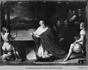 Kardinal Fulvio della Corgna übergibt den Jesuiten das Modell ihrer Kirche in Perugia