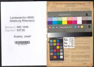 Entnazifizierung Josef Kulartz , geb. 06.02.1898 (Inspektor)